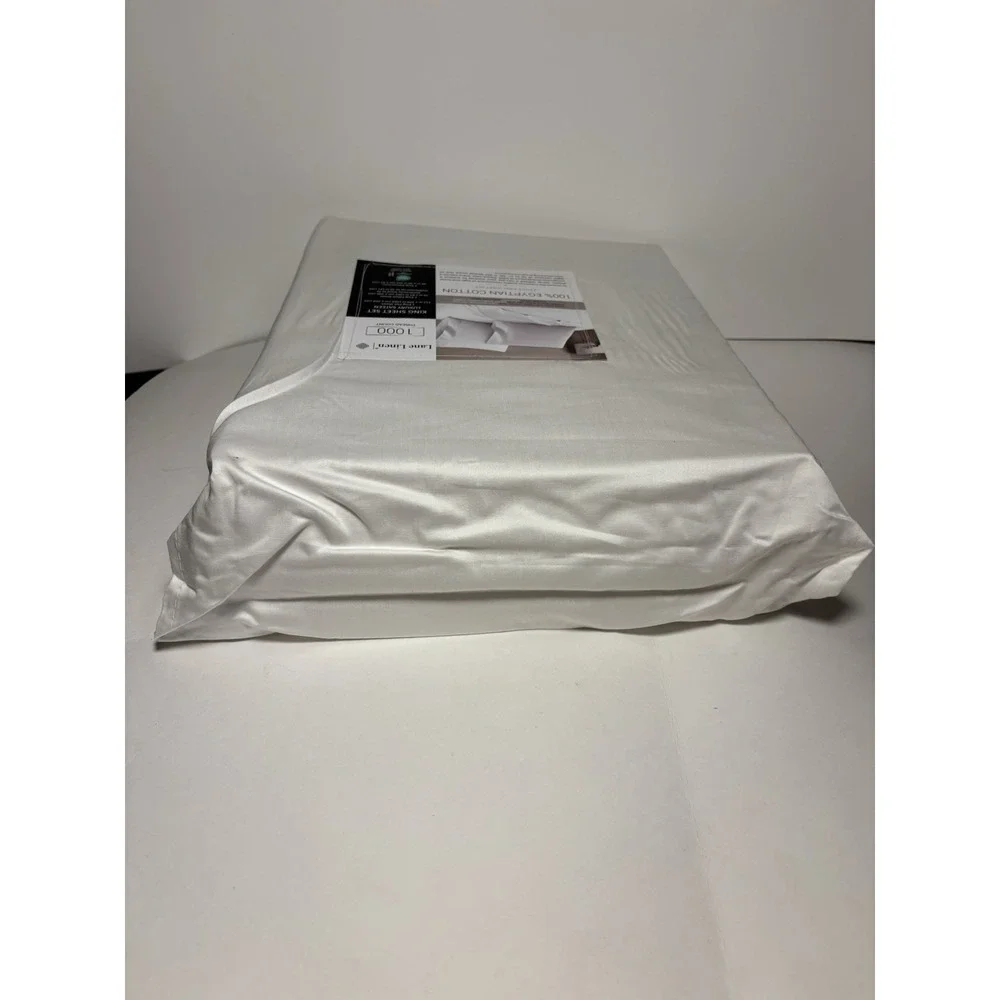 Lane Linen 1000 TC Egyptian Cotton King Sheet Set White Luxury Sateen NIP